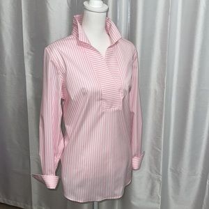 Talbots Crisp Pink & White Striped Blouse- Large